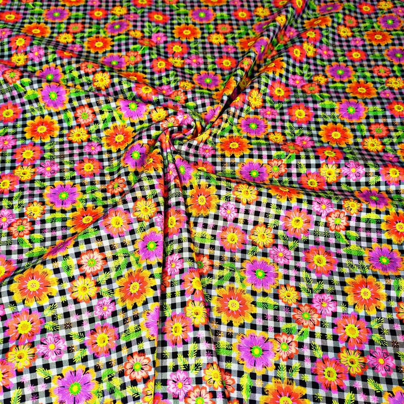 tricoline flores quadriculada 2